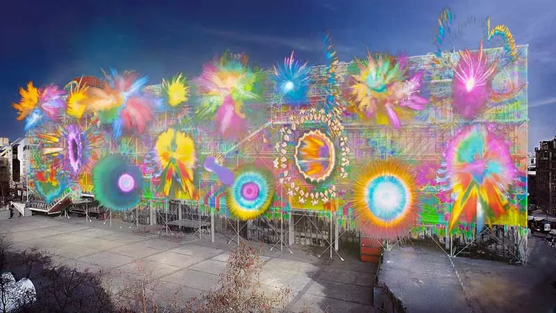 "Le Dernier Carnaval", de Cai Guo-Qiang, sur la façade du Centre Pompidou (simulation 3D)
© Cai Guo-Qiang