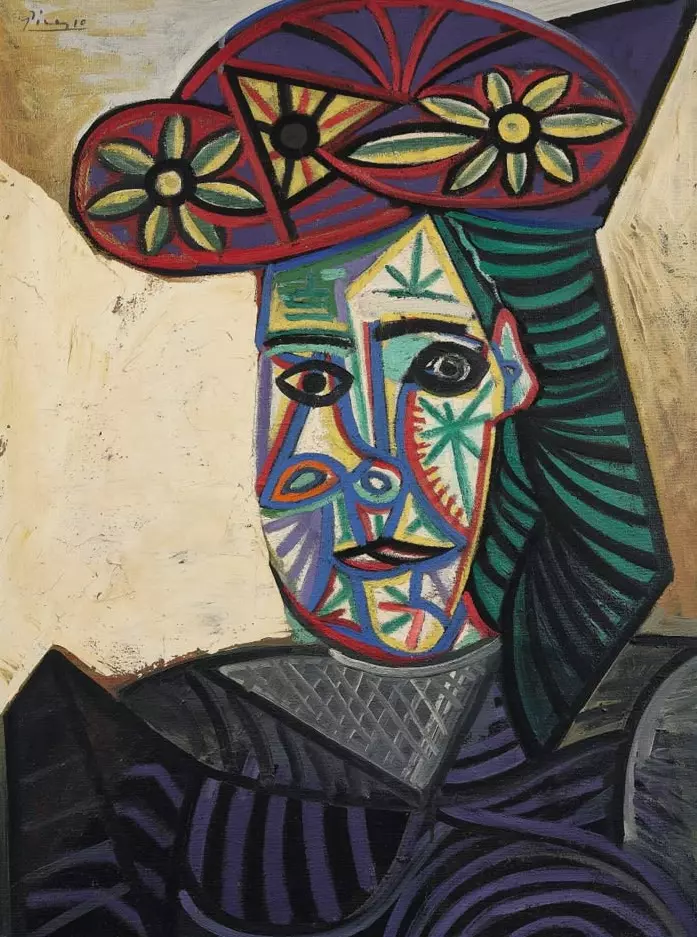 Pablo Picasso, Buste de femme au chapeau à fleurs (Dora Maar), 1943, huile sur toile, 81 x 60 cm signée en, haut à gauche, datée 11 juillet 43 au dos, et annoté au crayon sur le châssis, estimation 8 millions d’euros © Succession Picasso 2025